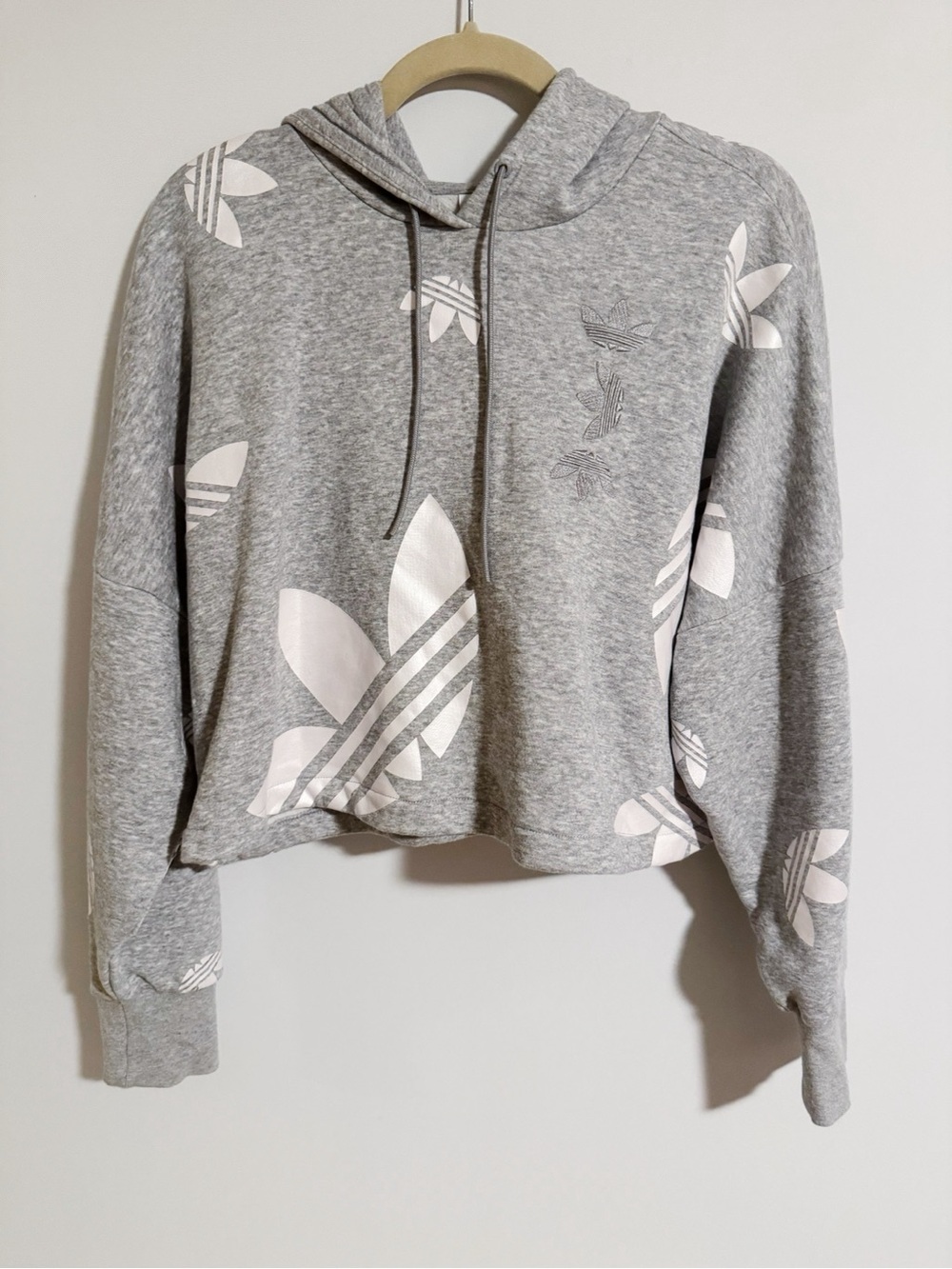 Adidas - Gray Large Logo Cropped Hoodie